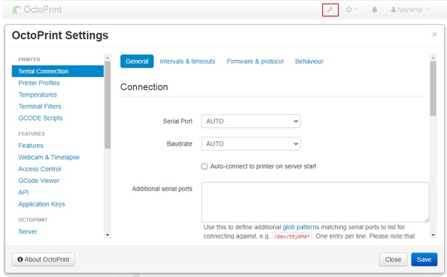 Configuraciones octoprint